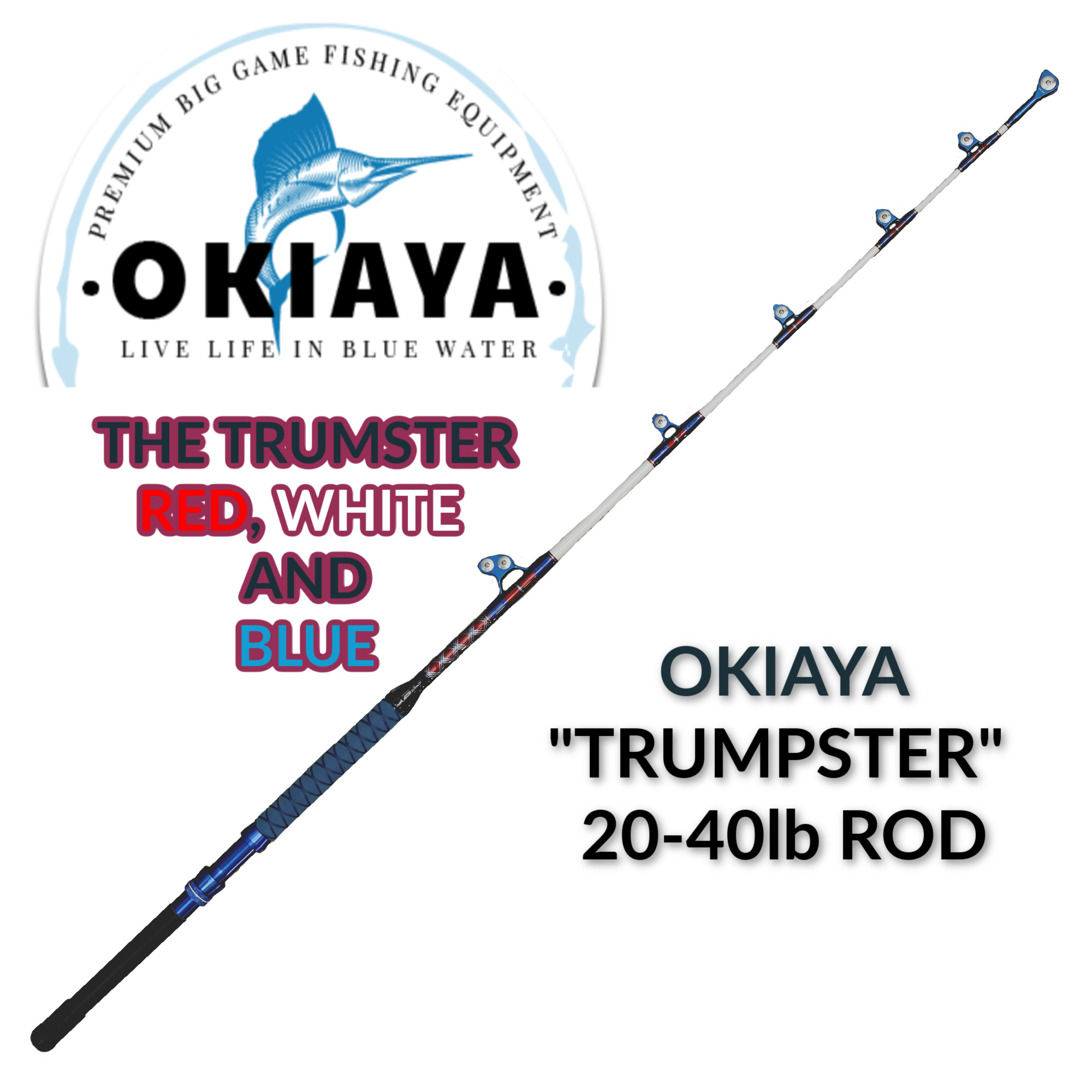 OKIAYA CARBON FIBER TRUMPSTER VENOM PRO ROD 20-40LB STANDUP PAC BAY  ROLLER GUIDES, Okiaya Fishing Rods